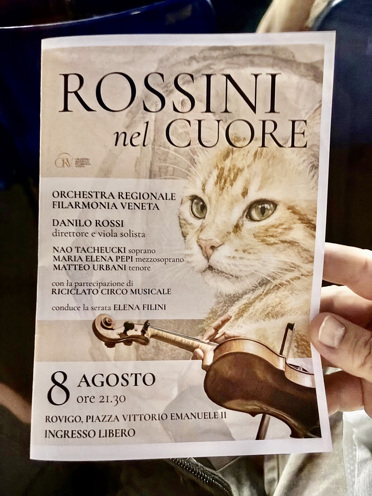 Front cover of the Rossini nel cuore concert program in Rovigo