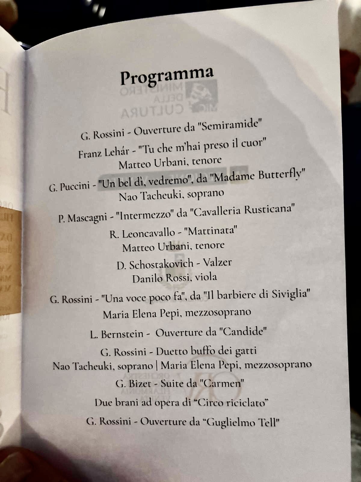 Front cover of the Rossini nel cuore concert program in Rovigo
